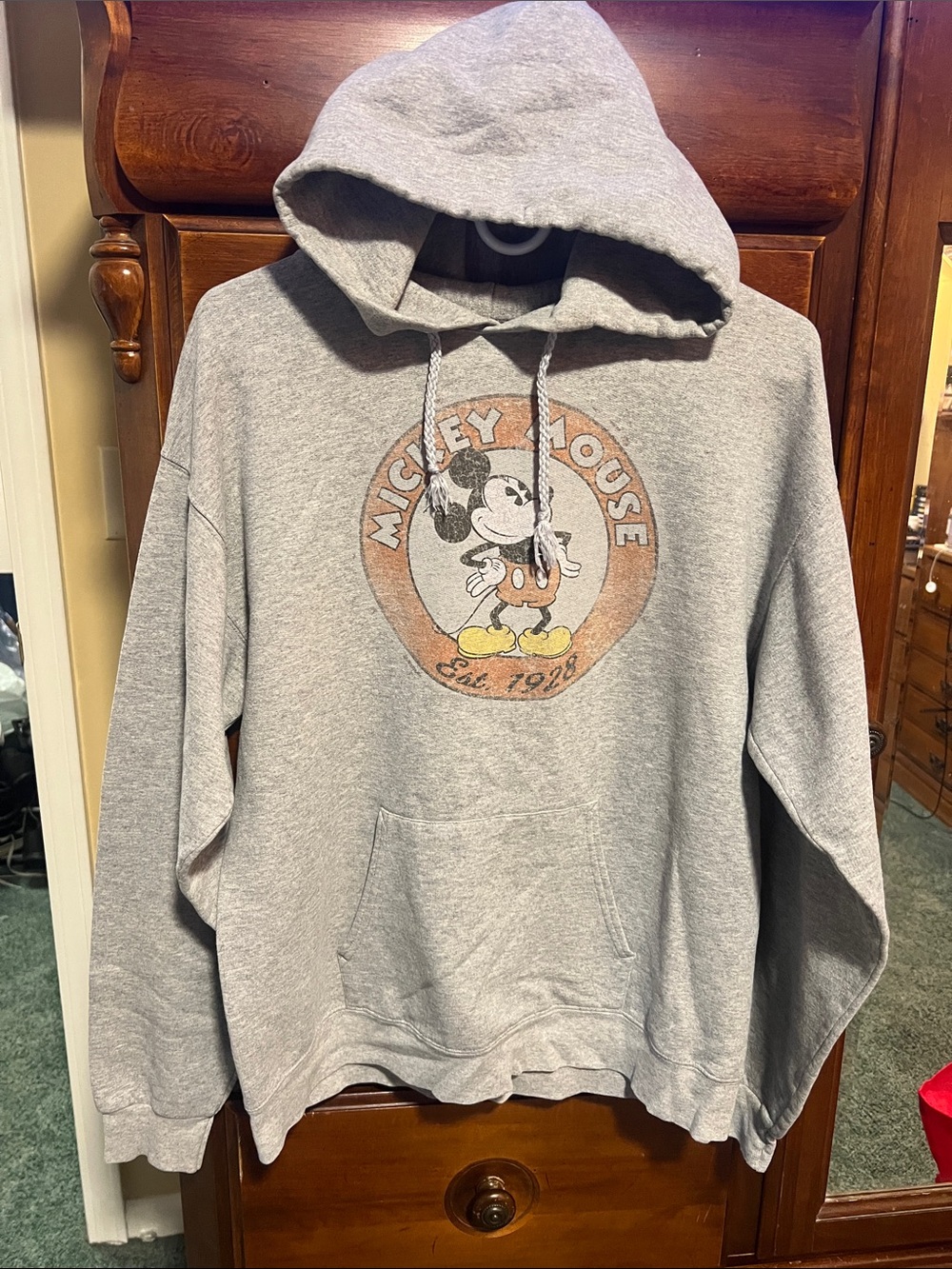 Disney Gray Crewneck Hoodie with Vintage Mickey Mouse Graphic